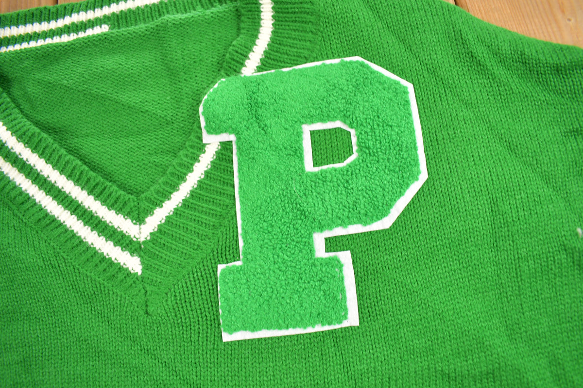 Vintage 1960s Collegiate Knitted V-Neck Sweater