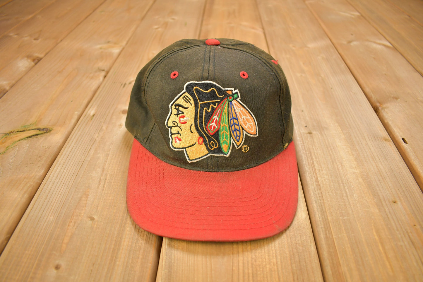 Vintage 1990s Chicago Blackhawks NHL Sports Specialties Snap Back Hat / OSFA / 90s Snap Back / Vintage Hat / Distressed