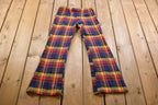 Vintage 1970s Colorful Plaid Wool Bell Bottom Trousers Size 26 x 28