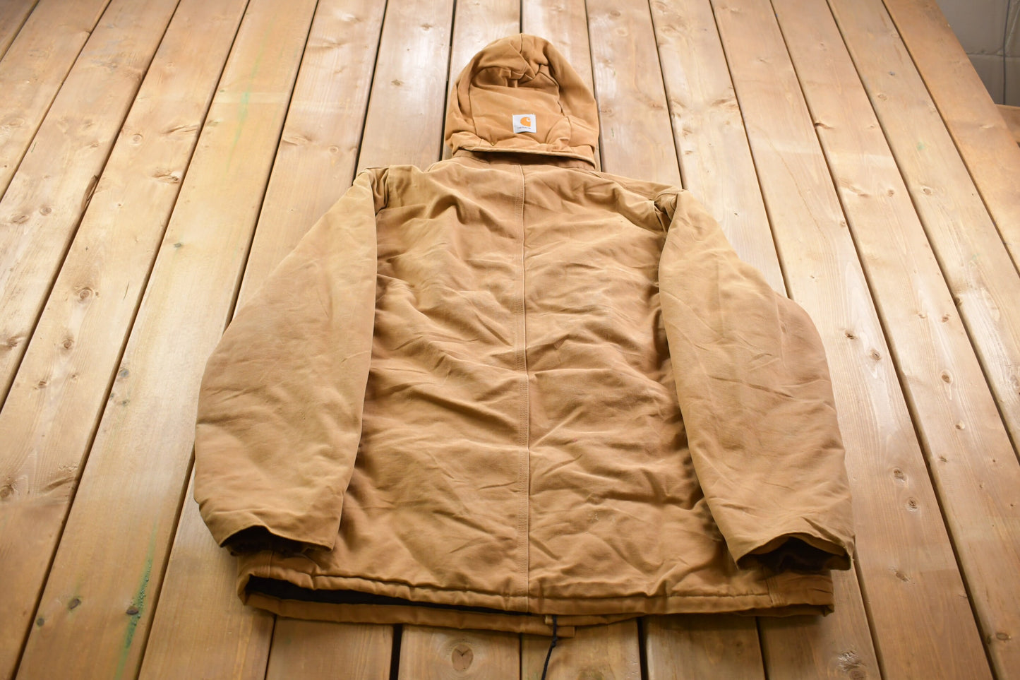 Vintage 1990s Carhartt Winter Work Jacket / Hooded Carhartt / Workwear / Streetwear / Distressed Carhartt / Wool Lined Hood