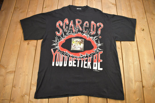 Vintage 1996 Taz "Scared? You'd Better Be" Hologram Graphic Looney Tunes T-Shirt / 90s Graphic Tee / Warner Bros / Made In USA