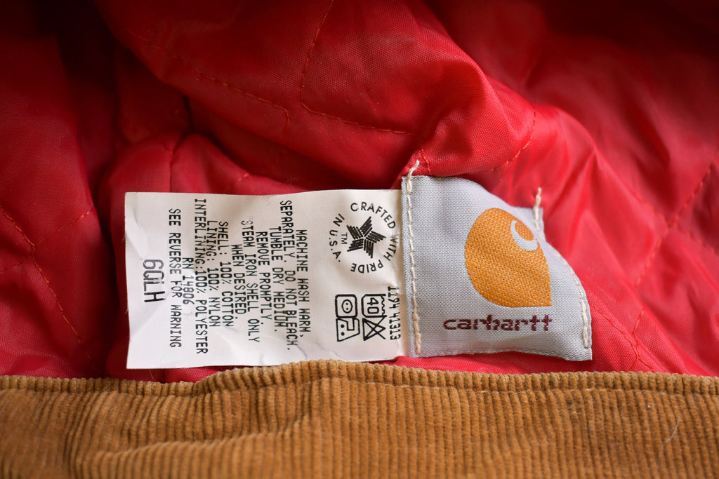 Vintage 1989 Carhartt 100 Years Red Quilt Lined Traditional Coat With Snap On Hood