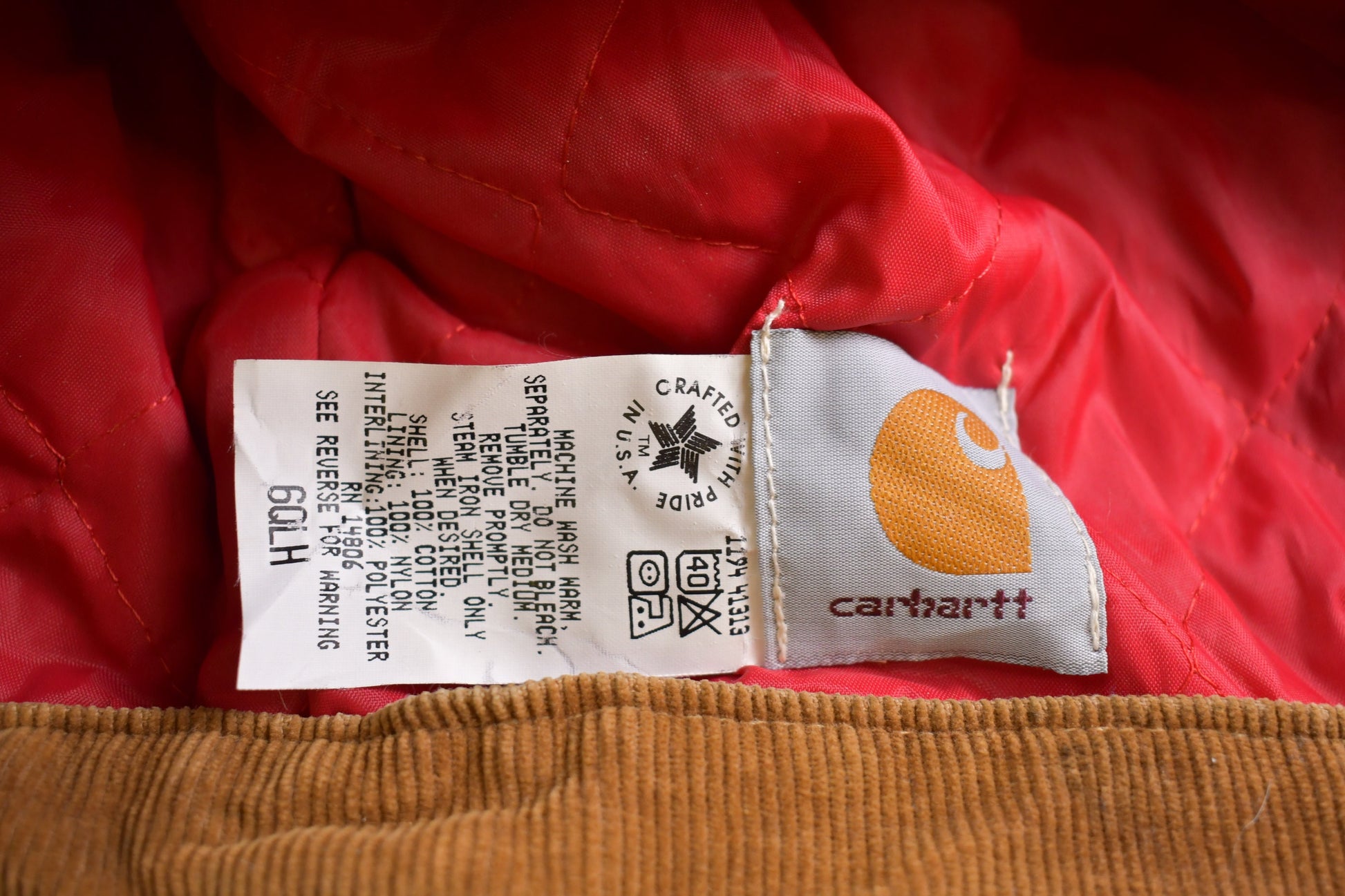 Vintage 1989 Carhartt 100 Years Red Quilt Lined Traditional Coat With Snap On Hood