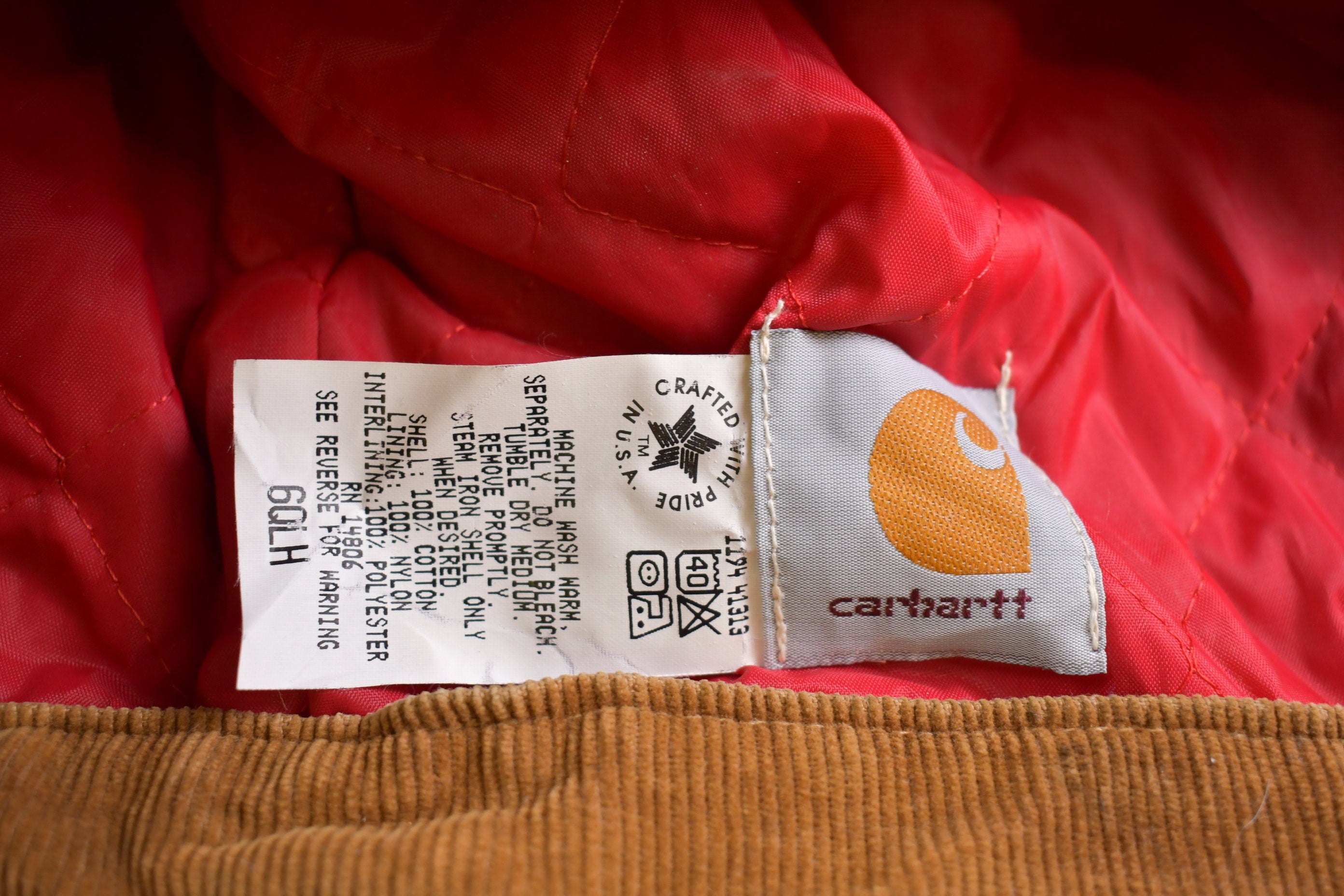 Vintage 1989 Carhartt 100 Years Red Quilt Lined Traditional Coat With Snap On Hood