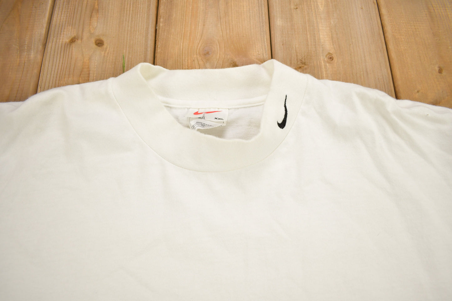 Vintage 1990s Nike Mini Swoosh White Mockneck Sweatshirt / Vintage Nike / Sportswear / Streetwear / Made In USA