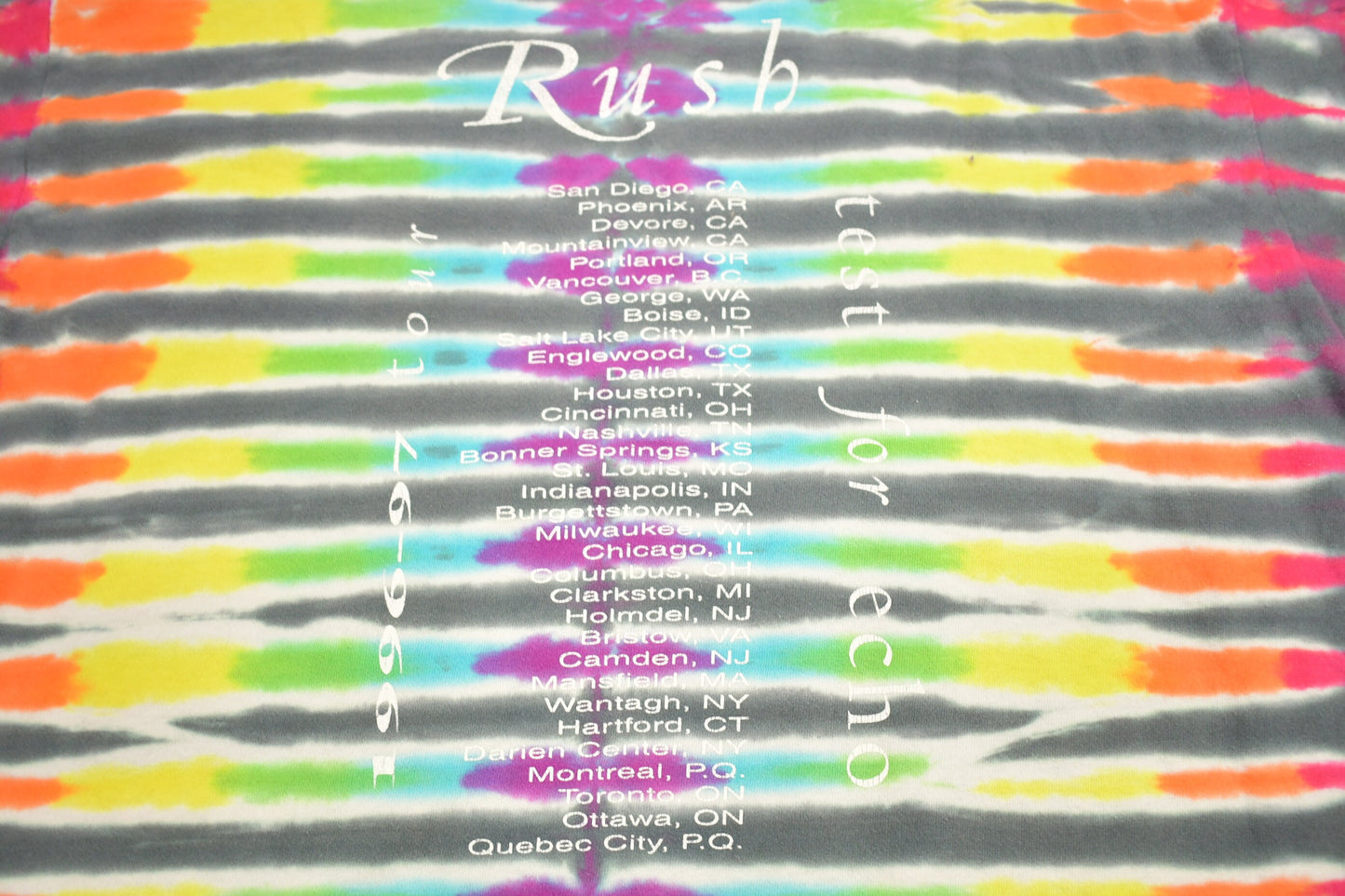 Vintage 1996 Rush Test For Echo Tour Tie Dye Band T-shirt / Band Tee / Single Stitch / Made in Canada / Music Promo / Premium Vintage