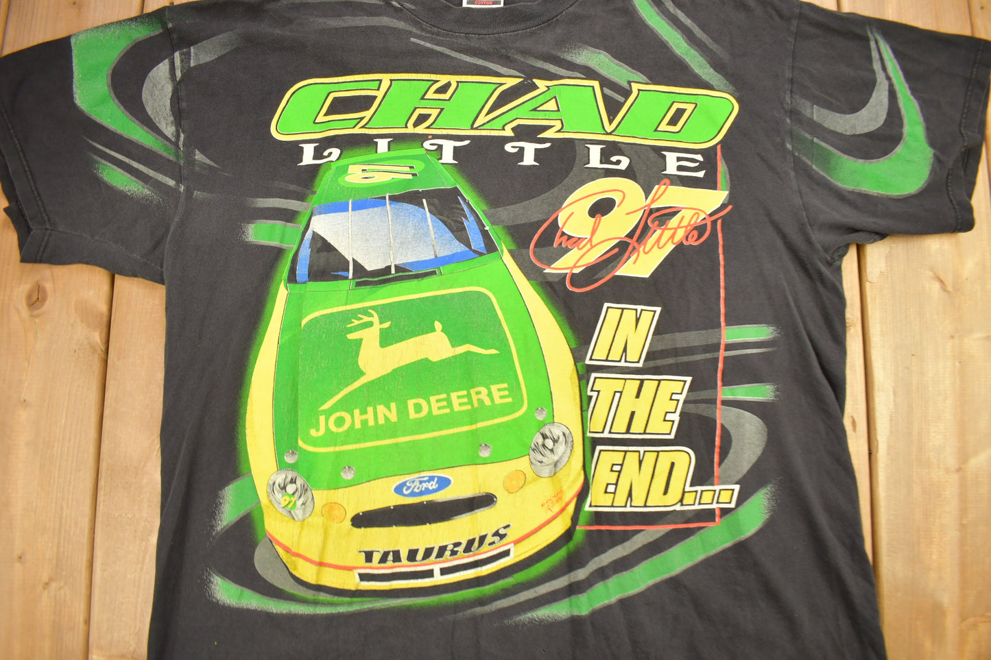 Vintage 1999 Chad Little "One Man Stands Alone In The End" All Over Print NASCAR T-Shirt