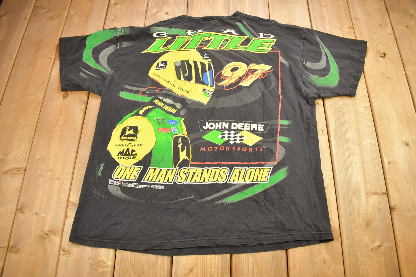 Vintage 1999 Chad Little "One Man Stands Alone In The End" All Over Print NASCAR T-Shirt