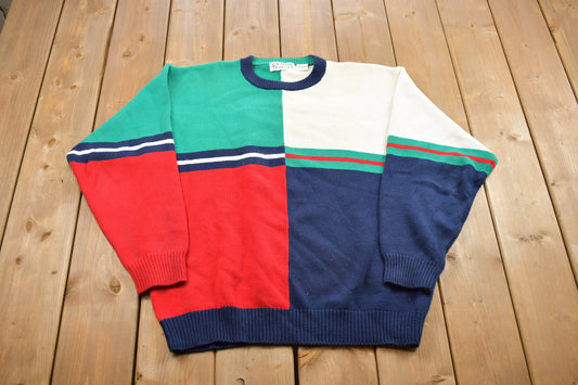 Vintage 1990s Knitted Color Block Crewneck Sweater / Vintage 90s Crewneck / All Over Pattern / Colorful / Sweatshirt / Abstract Pattern