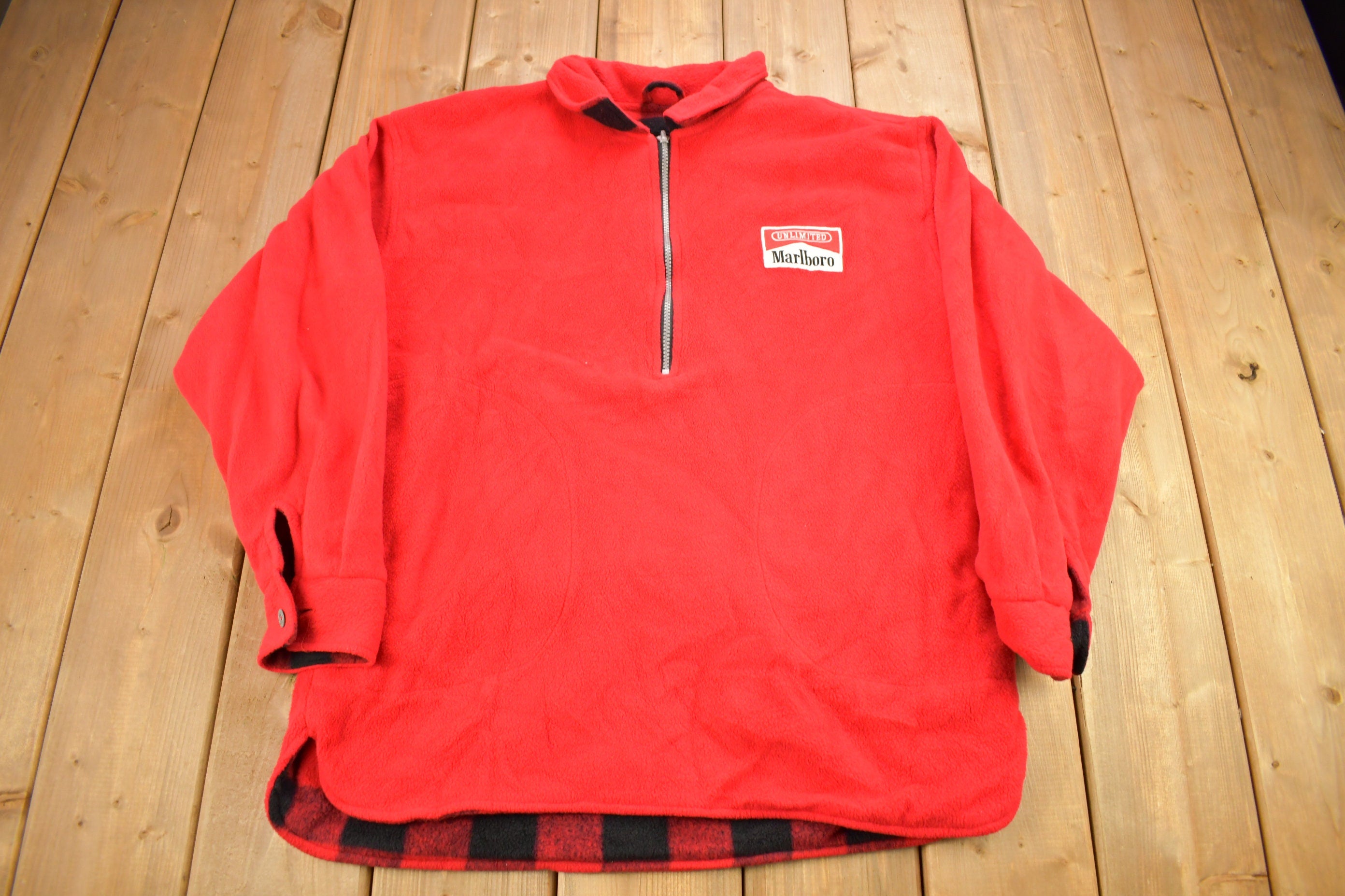 Vintage 1980s Marlboro Unlimited Reversible Quarter Zip Fleece Sweater