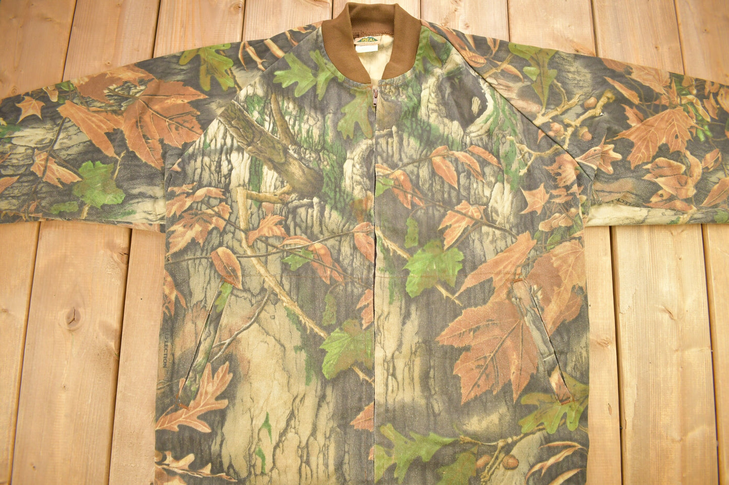 Vintage 1990s IDEAL Tree Camo Windbreaker Bomber Jacket / Camo Jacket / Outdoorsman / Made In USA