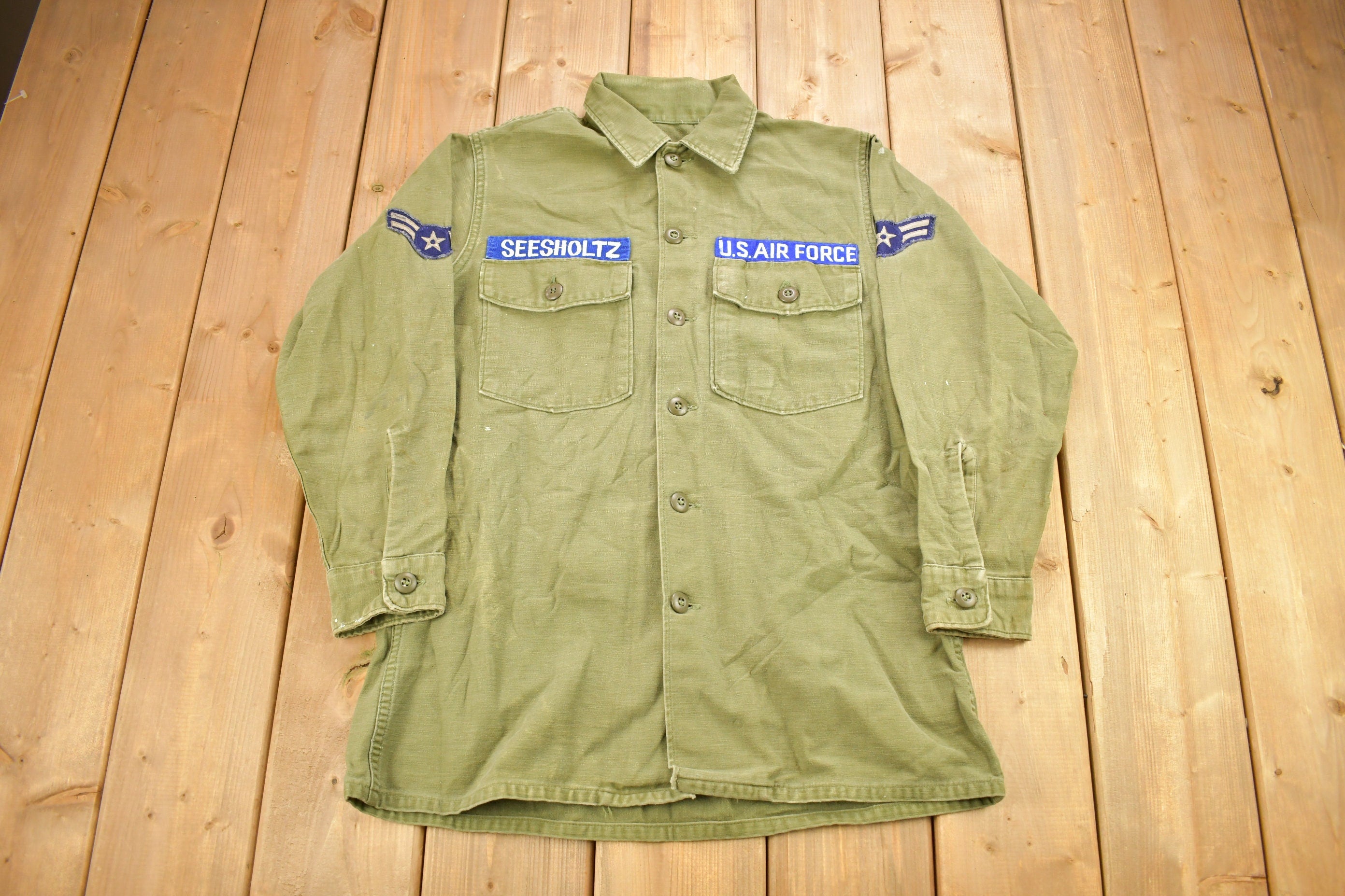 Vintage 1960s OG-107 US Air Force Military Sateen Shirt