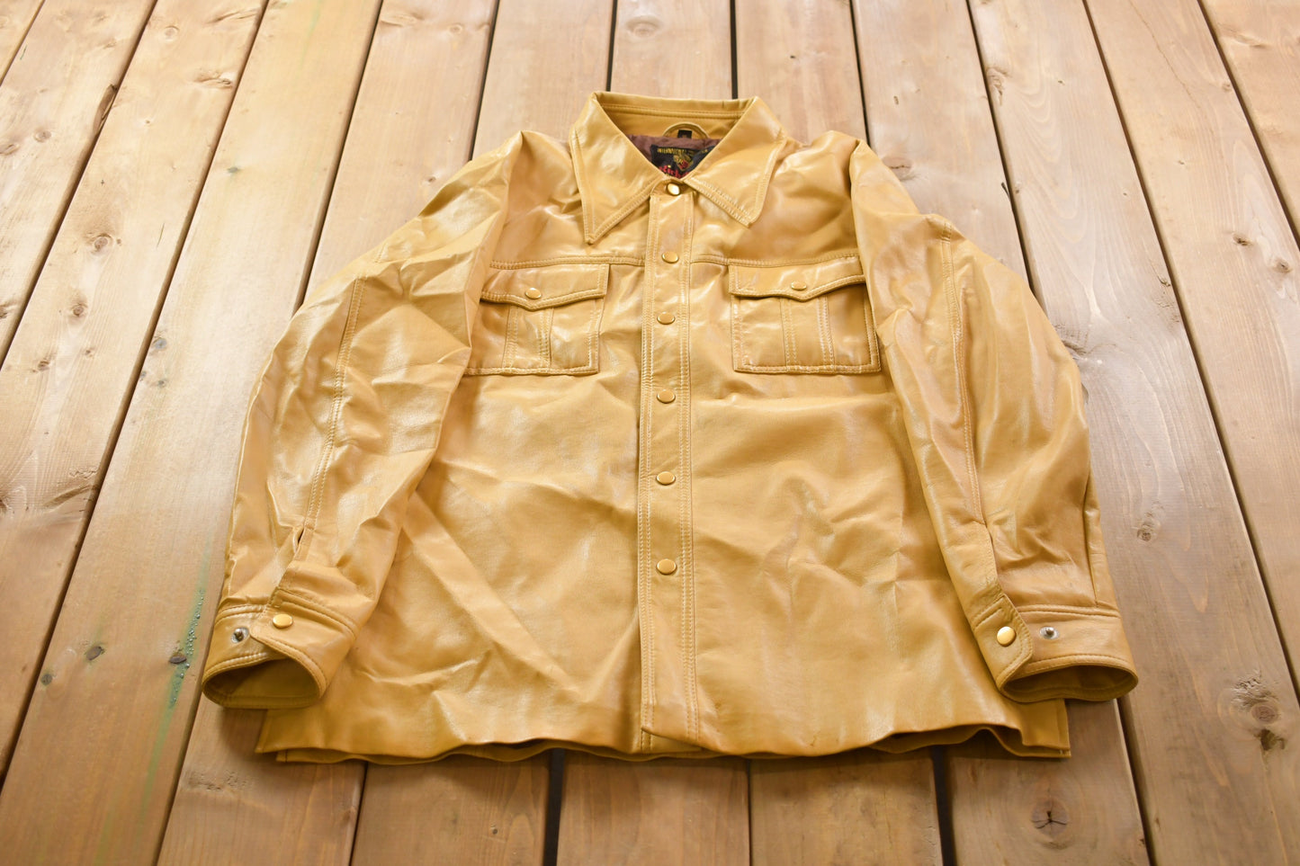 Vintage 1990s Richmond Brothers Yellow Leather Jacket / Fall Outerwear / Leather Coat / Winter Outerwear / Button Up Leather Jacket