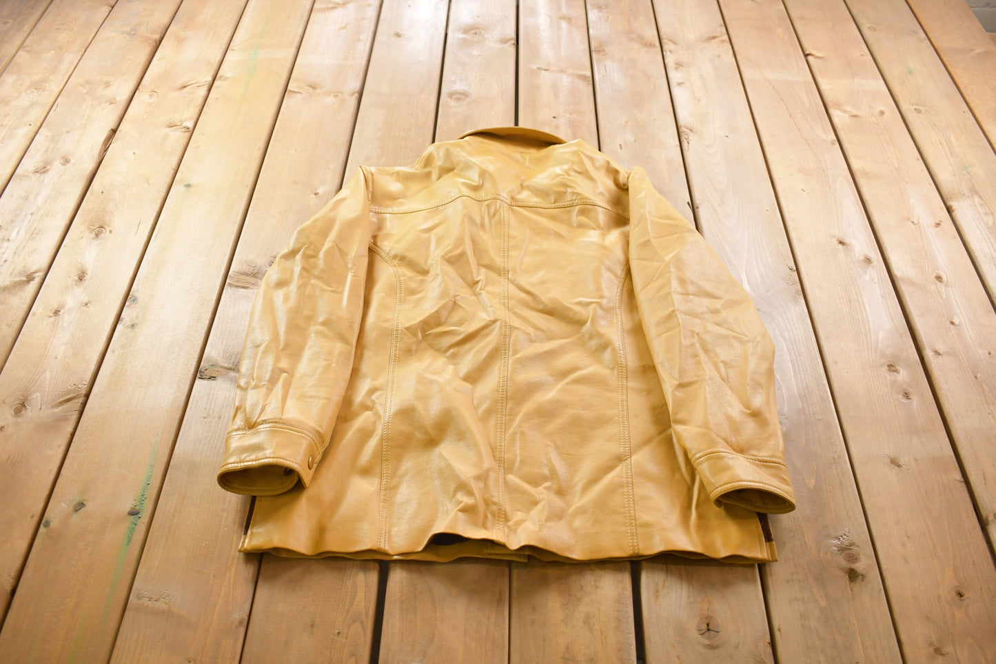 Vintage 1990s Richmond Brothers Yellow Leather Jacket / Fall Outerwear / Leather Coat / Winter Outerwear / Button Up Leather Jacket