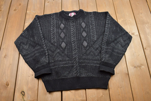 Vintage 1990s Chamare Wool Knitted Crewneck Sweater / Vintage 90s Crewneck / All Over Pattern / Wool Knit / Sweatshirt / Abstract Pattern