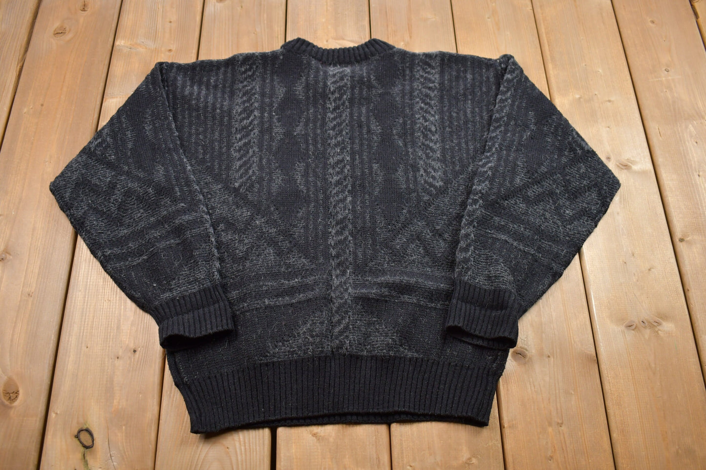 Vintage 1990s Chamare Wool Knitted Crewneck Sweater / Vintage 90s Crewneck / All Over Pattern / Wool Knit / Sweatshirt / Abstract Pattern