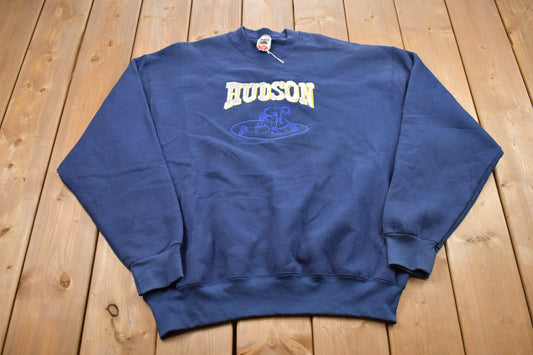 Vintage 1990s Hudson Wrestling Collegiate Crewneck / Embroidered / Wrestling Sweatshirt / Sportswear / Americana / Made In USA