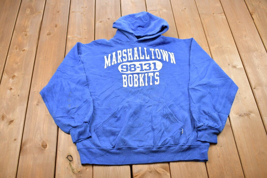 Vintage 1990s MarshallTown Bobkits Graphic Hoodie / 90s Hoodie / Vintage Sweater / Color Block / Marshalltown Bobkats / Vintage Iowa