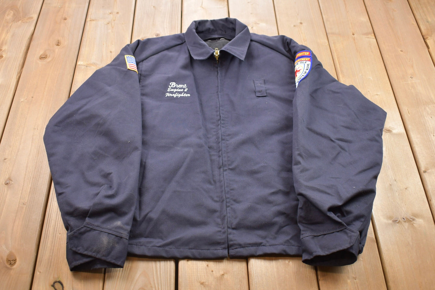 Vintage 1990s Presque Isle Maine Fire Dept. Jacket / Streetwear / Light Jacket / Vintage Work Jacket / Embroidered Patch