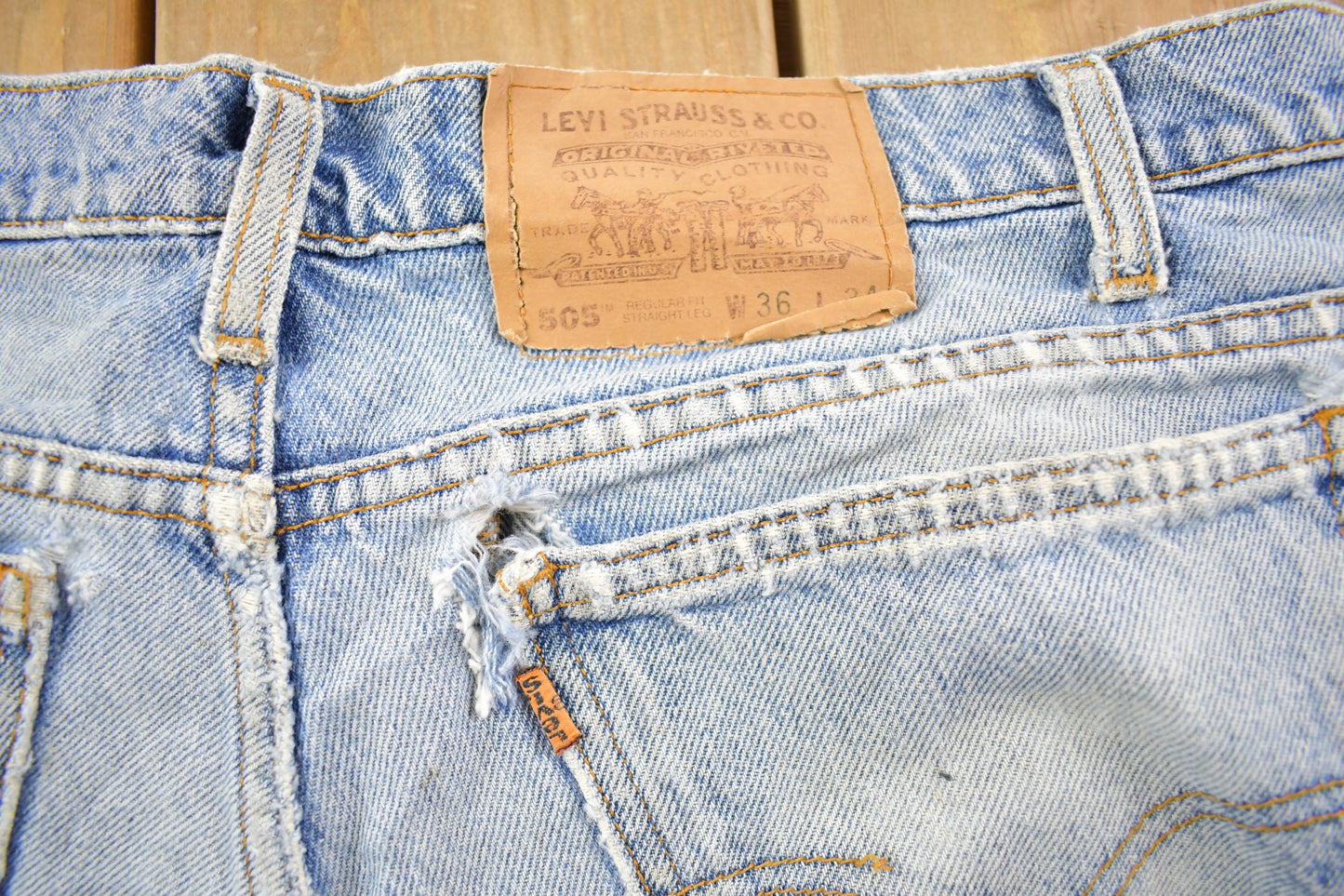 Vintage 1990s Levi's 505 Light Wash Jeans Size 36 x 32 / Distressed Denim / Straight Leg Jeans / Vintage Levi's