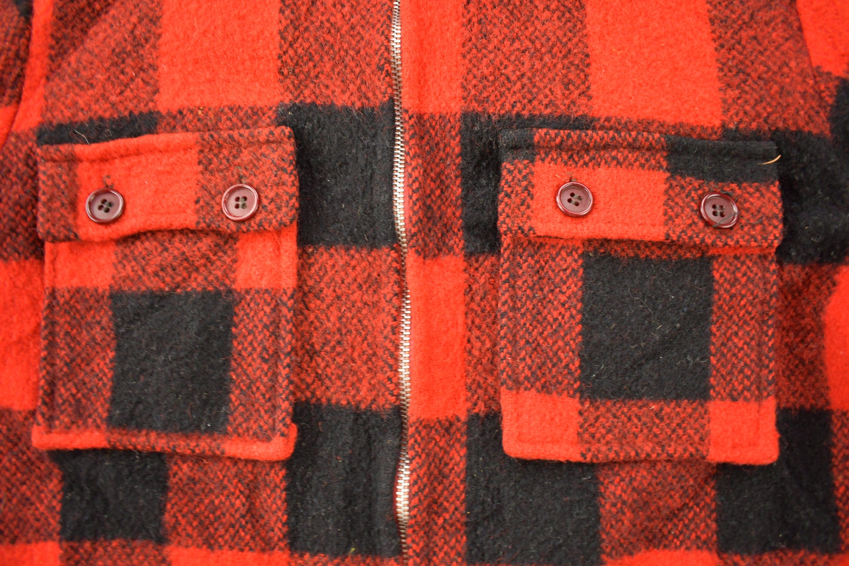 Vintage 1970s Storm Hero Wool Buffalo Plaid Zip Up Jacket
