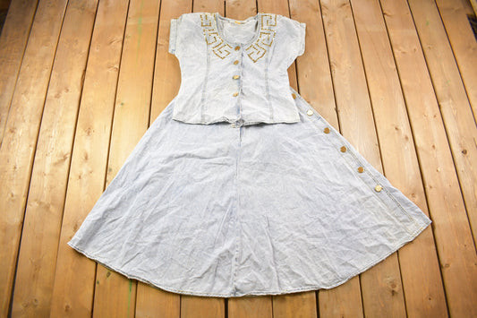 Vintage 1990s Denim Skirt & Shirt Set Size 7/8 / True Vintage / Vintage Skirt / Retro Style / Made In USA