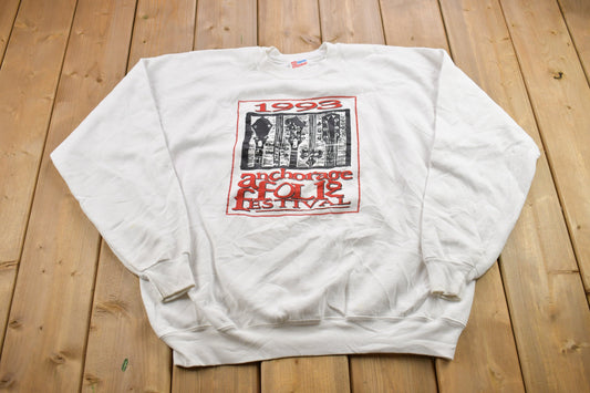 Vintage 1993 Anchorage Folk Festival Crewneck Sweatshirt / 90s Crewneck / Souvenir Sweater / Streetwear / Travel And Vacation / 90s Alaska