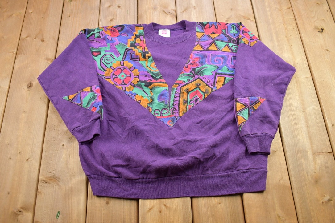 Vintage 1990s Abstract Pattern Crewneck Sweater / 90s Crewneck / Grandma Sweater / Streetwear / 90s Sweatshirt / Colourful Crewneck