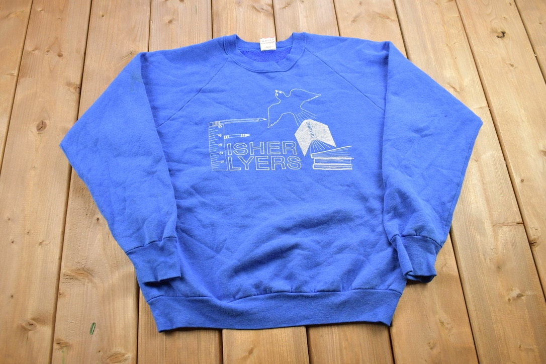 Vintage 1990s Fisher Flyers Crewneck / Souvenir / Vintage Sweatshirt / Outdoorsman / Wilderness Sweatshirt / Made In USA / Fishing School