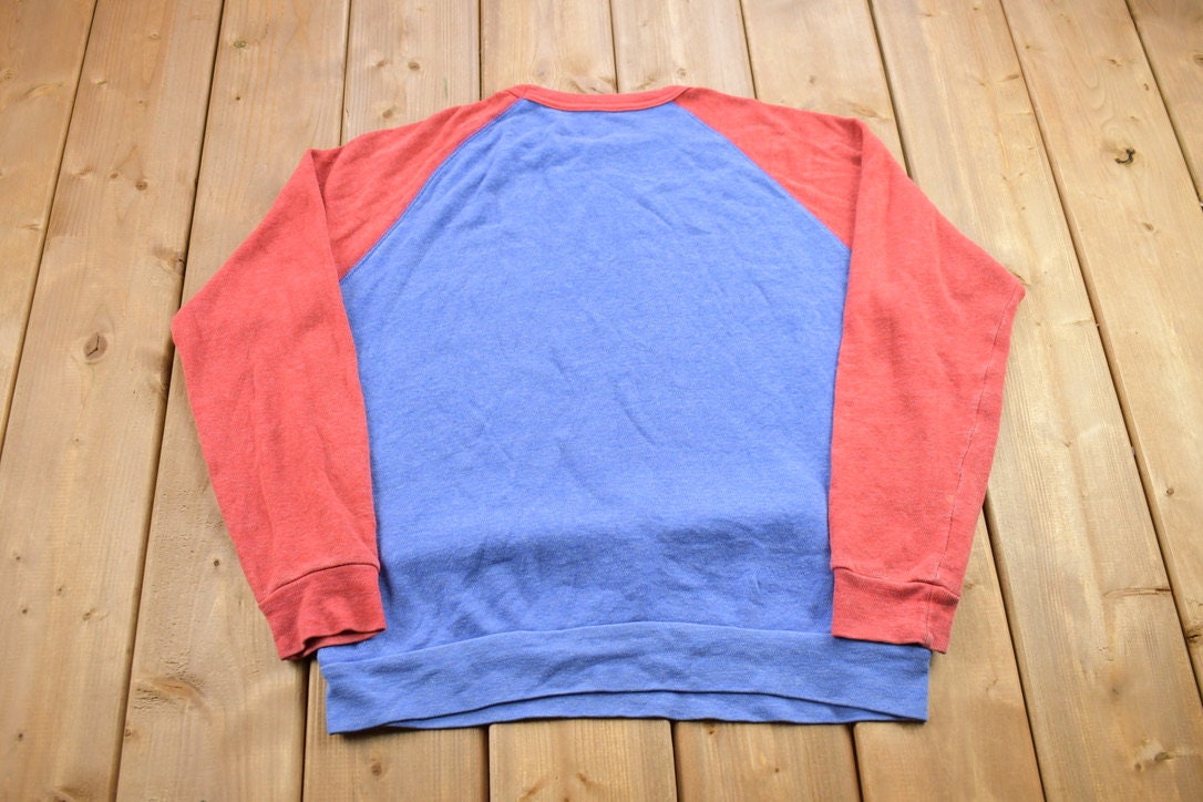 Vintage 1990s Blank Colour Block Crewneck Sweatshirt / 90s Crewneck / Baseball Crewneck / Essential / Streetwear / 90s Blank