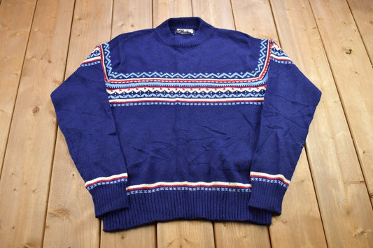 Vintage 1990s VIP Knitted Crewneck Sweater / Vintage 90s Crewneck / Winter Knit / Colorful / Sweatshirt / Abstract Pattern / Striped Knit