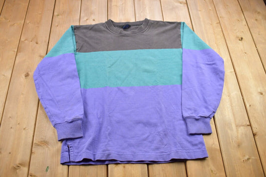 Vintage 1990s Lands' End Color Block Striped Crewneck Sweatshirt / 90s Crewneck / Made In USA / Essential / Streetwear / 90s Sweater