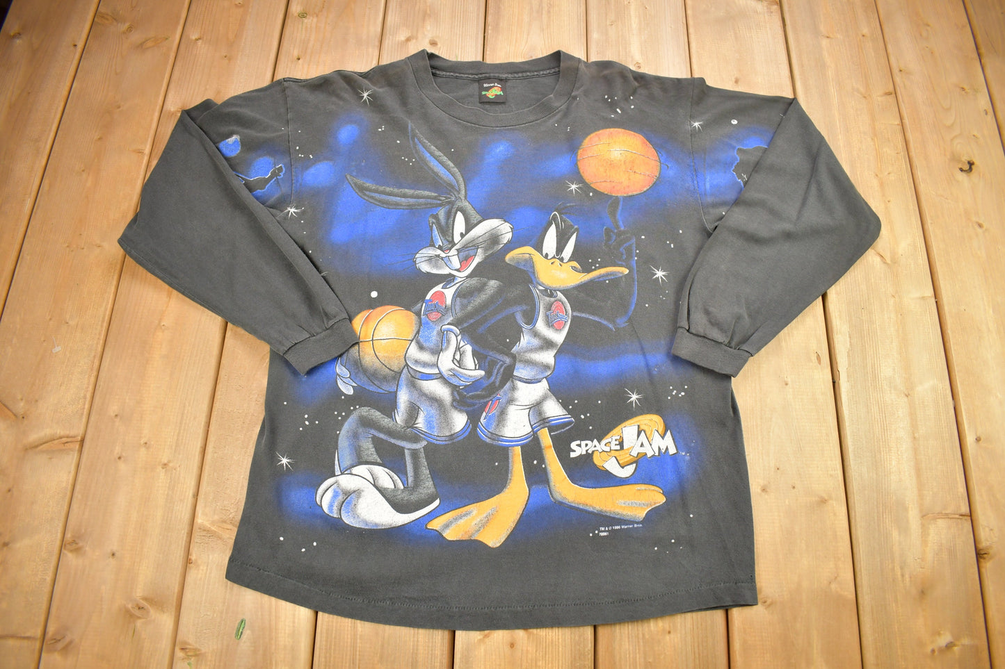 Vintage 1996 Looney Tunes Space Jam Long Sleeve Graphic T-Shirt / Single Stitch / Made In USA / All Over Print / Warner Bros