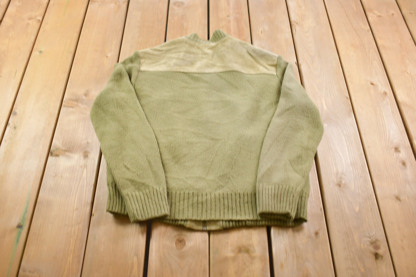 Vintage 1990s Richman Zip Up Suede Sweater / Vintage 1990s Sweater / Pattern Sweater / Outdoor / Hand Knit / Zip Up Jacket