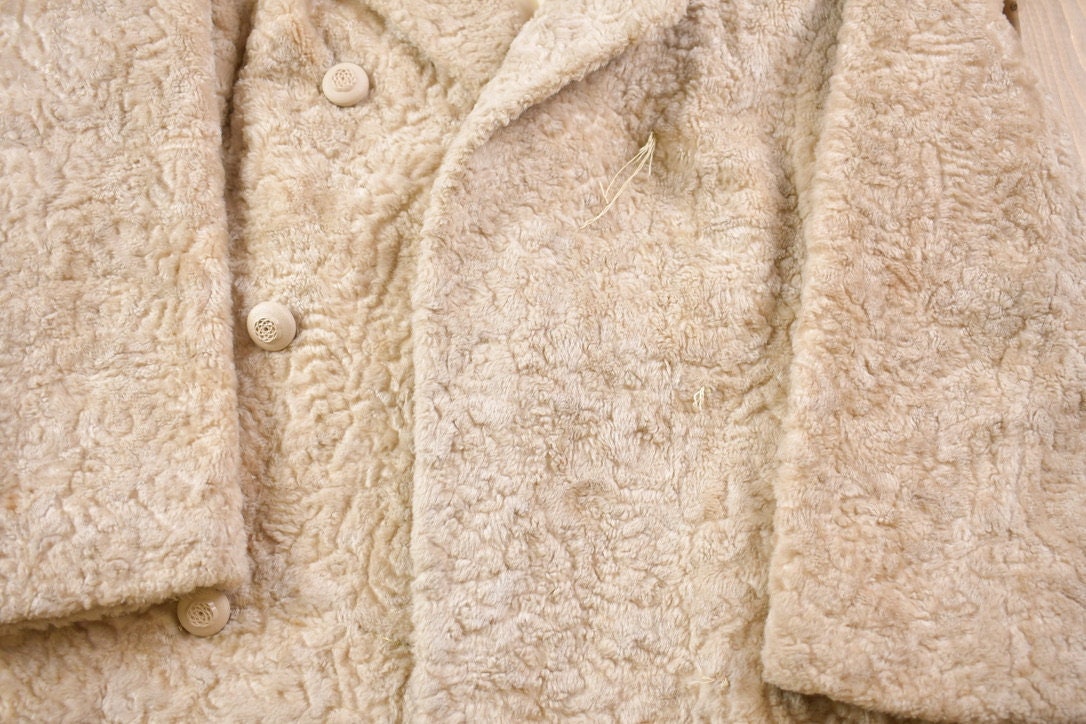 Vintage 1970's Wool Coyote  Fur Collared Coat Button Up Jacket