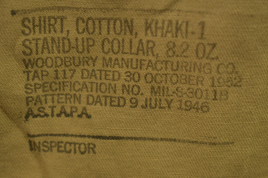 Vintage 1952 US Military Khaki-1 Stand-Up Collar Button Up Shirt