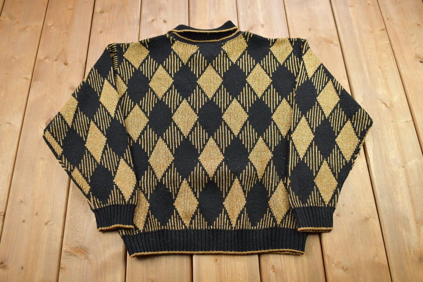 Vintage 1990s Alfred Dunner Knitted Collared Sweater / Vintage 90s Sweater / All Over Pattern / Made In USA / Sweatshirt / Abstract Pattern