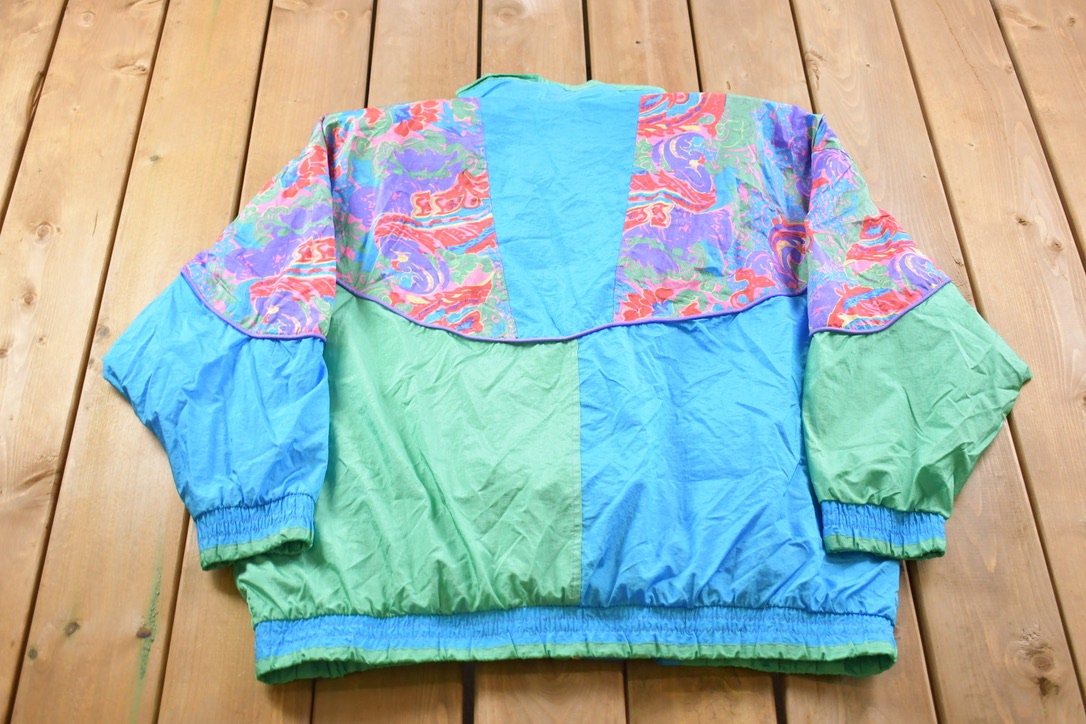 Vintage 1980s Gallery Colorful All Over Print Full Zip Windbreaker Jacket