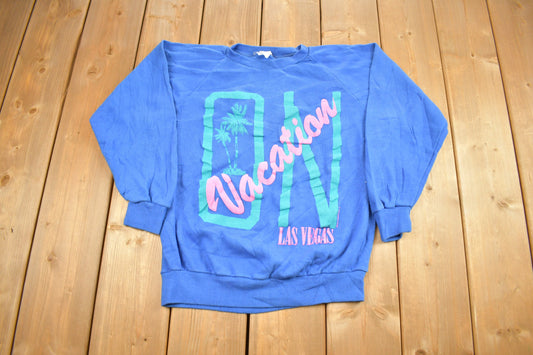 Vintage 1980s Las Vegas On Vacation Raglan Crewneck Sweatshirt / 80s Crewneck / Souvenir Sweater / Streetwear / Travel And Vacation