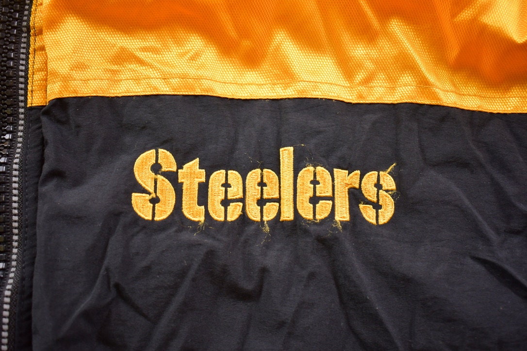 Vintage 1990s Pittsburgh Steelers Starter Hooded Jacket / Embroidered / Distressed / Sportswear / Streetwear / Steeler Nation / NFL