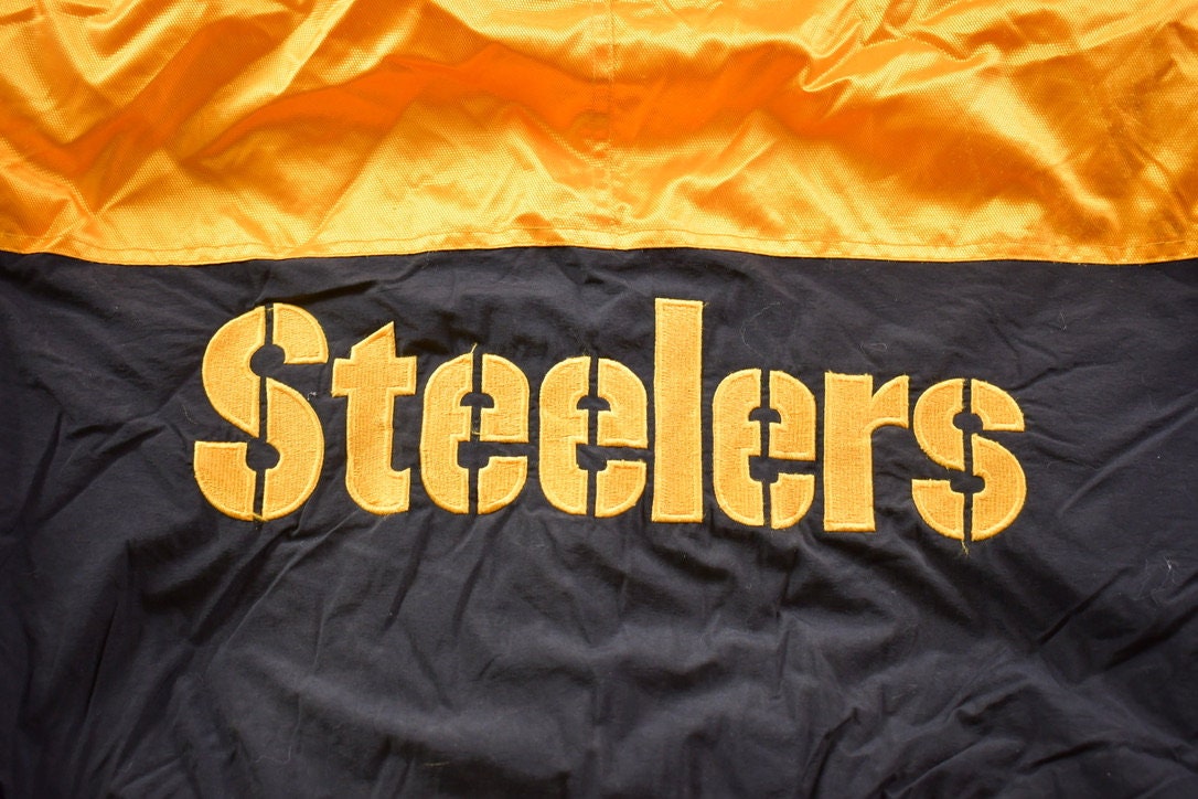 Vintage 1990s Pittsburgh Steelers Starter Hooded Jacket / Embroidered / Distressed / Sportswear / Streetwear / Steeler Nation / NFL