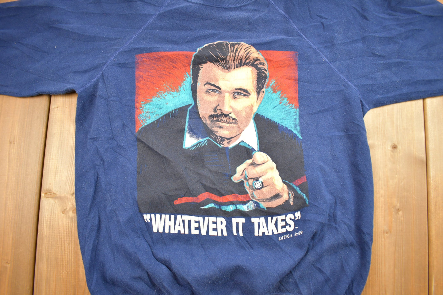 Vintage 1980s Mike Dikta NFL Coach "Whatever It Takes" Crewneck Sweatshirt / Made In USA / Football / Sportswear / Americana