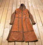Vintage 1970s Weather Wise Crochet Knit Suede Full length Hooded Light Jacket