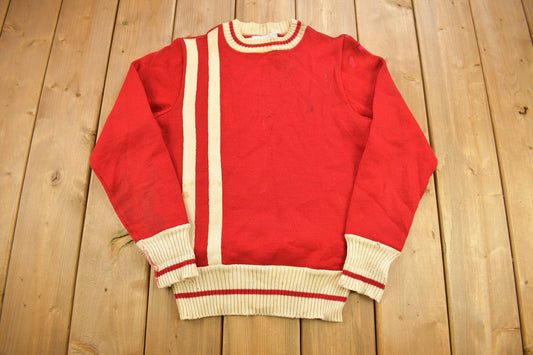 Vintage 1960s Barry Collegiate Knitted Crewneck Sweater / Patchwork / Embroidered / True Vintage / Made In USA