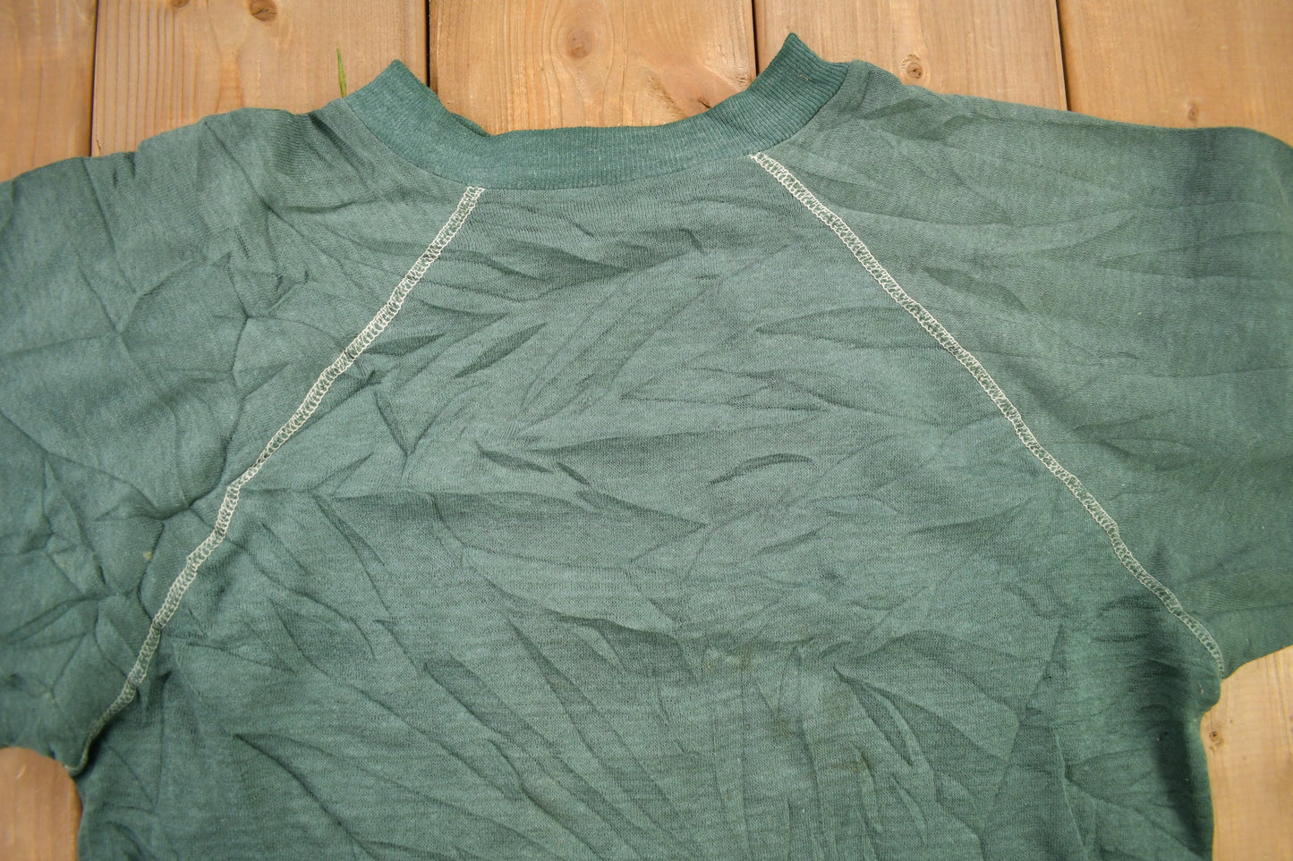 Vintage 1960s Blank Faded Forest Green Crewneck Sweatshirt / 60s Crewneck / Made In USA / True Vintage / Distressed