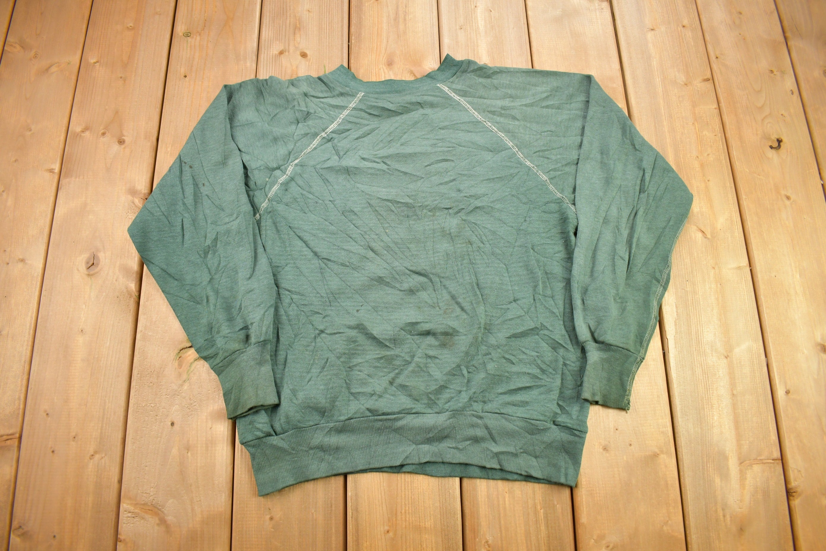 Vintage 1960s Blank Faded Forest Green Crewneck Sweatshirt