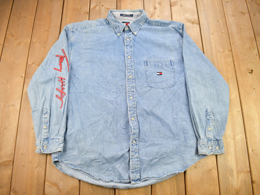 Vintage 1990s Tommy Jeans Appliqué Button Up Shirt / 1990s Button Up / Vintage Tommy / 90s Style