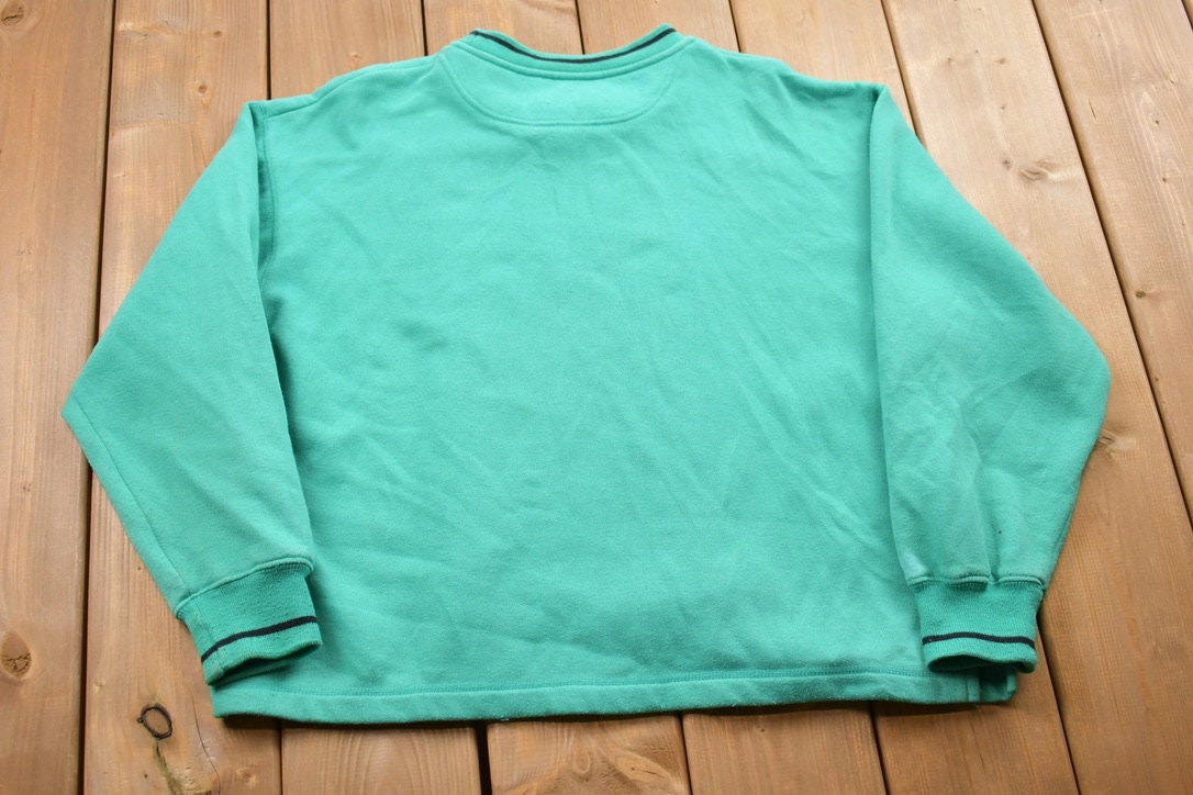 Vintage 1990s Bay Waters Turquoise Crewneck Sweatshirt / 90s Crewneck / Embroidered / Essential / Streetwear / Vintage Crewneck / Bay Waters