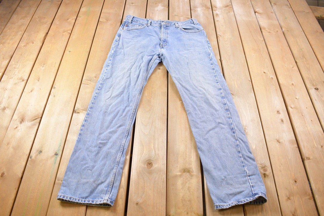 Vintage 1990s Levi's 505 Red Tab Light Wash Jeans Size 35 x 33 / Distressed Denim / Straight Leg Jeans / Vintage Levi's