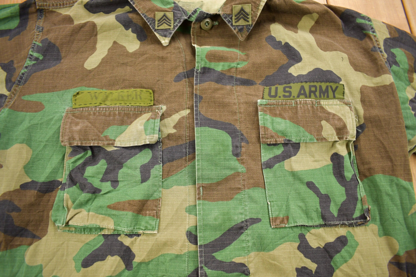 Vintage 1991 US Military Woodland Camo Combat Shirt / USMC / US Army Green / Militaria / Patchwork / U.S. Army Top / Military Gear